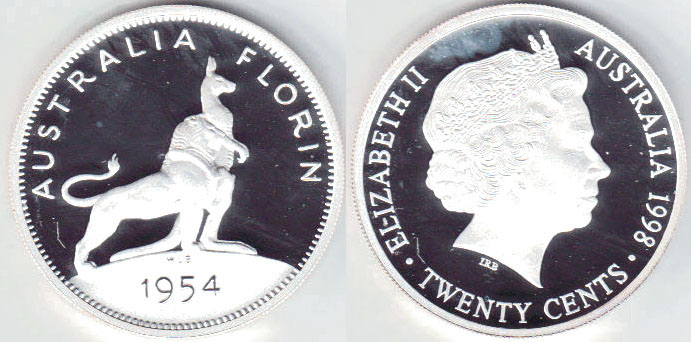 1998 Australia silver 20 Cents (1954 Royal Visit Florin) Proof